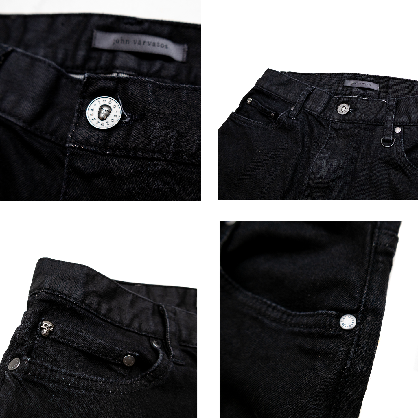 John Varvatos Woodward Jeans 31R Black Skull Rivet Button Fly Slim Fit