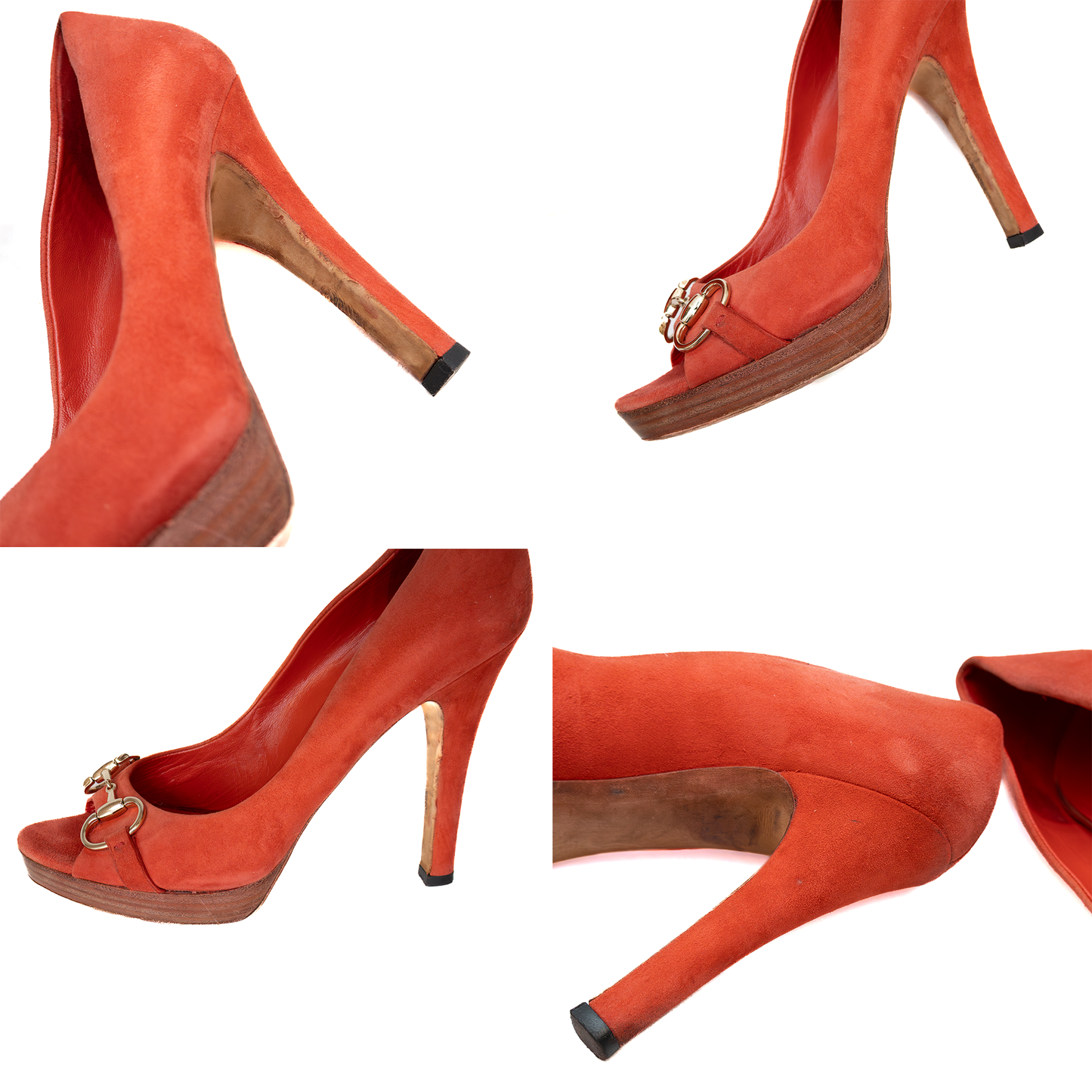 Gucci Horsebit Peep Toe Platform Pumps – Orange Suede – Size 8.5B US / 39 EU / 6.5 UK