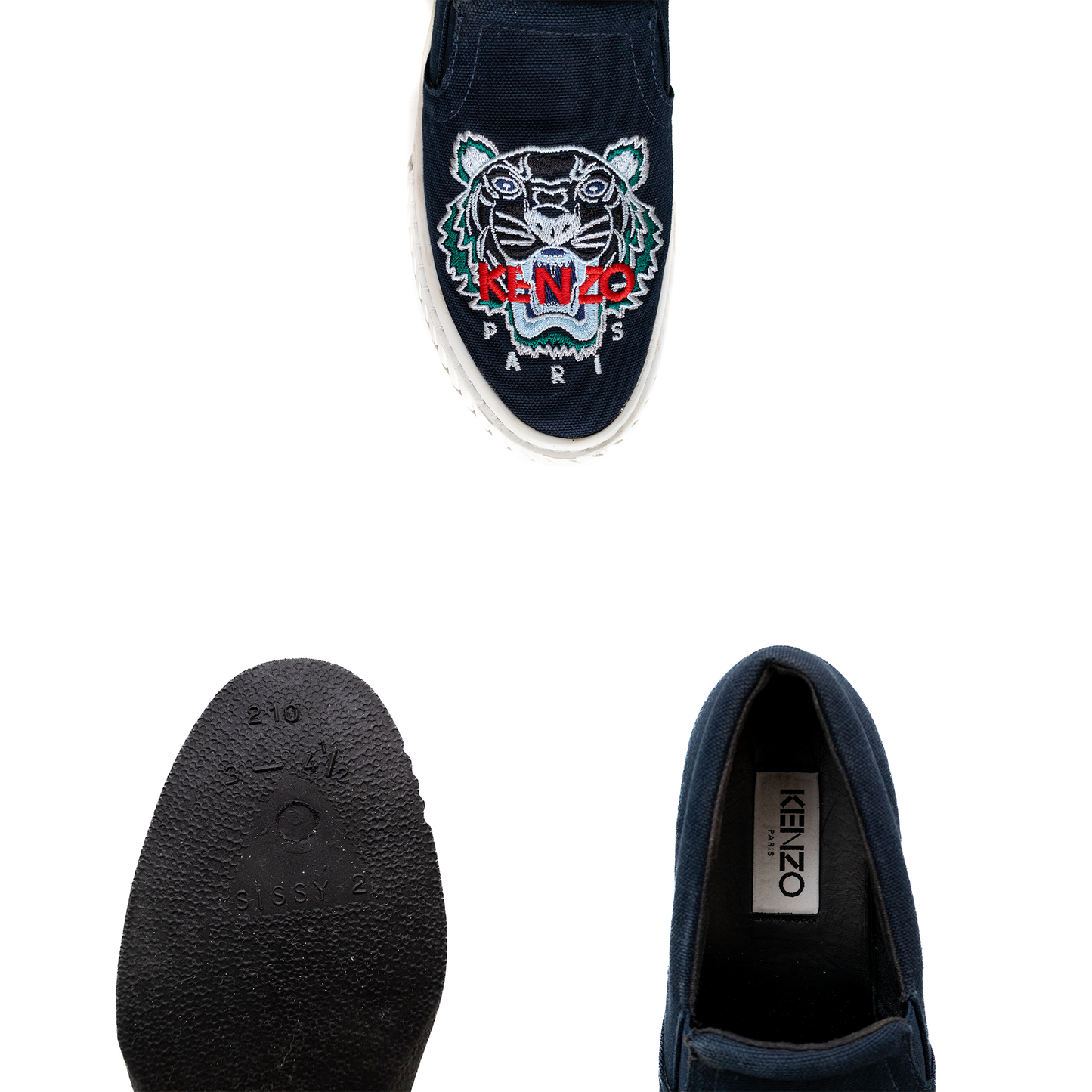 Women's Kenzo Paris Tiger Embroidered Slip-On Sneakers β Navy Blue US 7.5