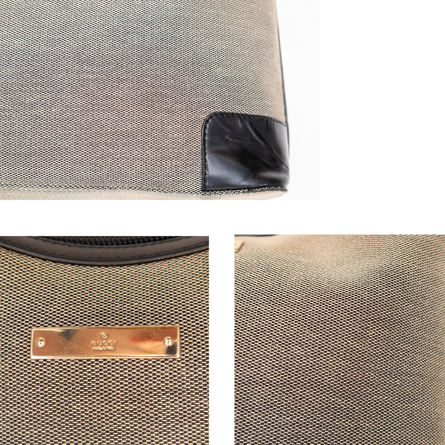Rare GUCCI Women’s One-Shoulder Bag Handbag Gold Hardware Canvas Gray/Black