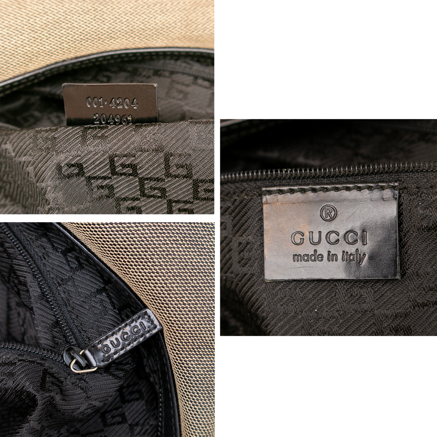 Rare GUCCI Women’s One-Shoulder Bag Handbag Gold Hardware Canvas Gray/Black