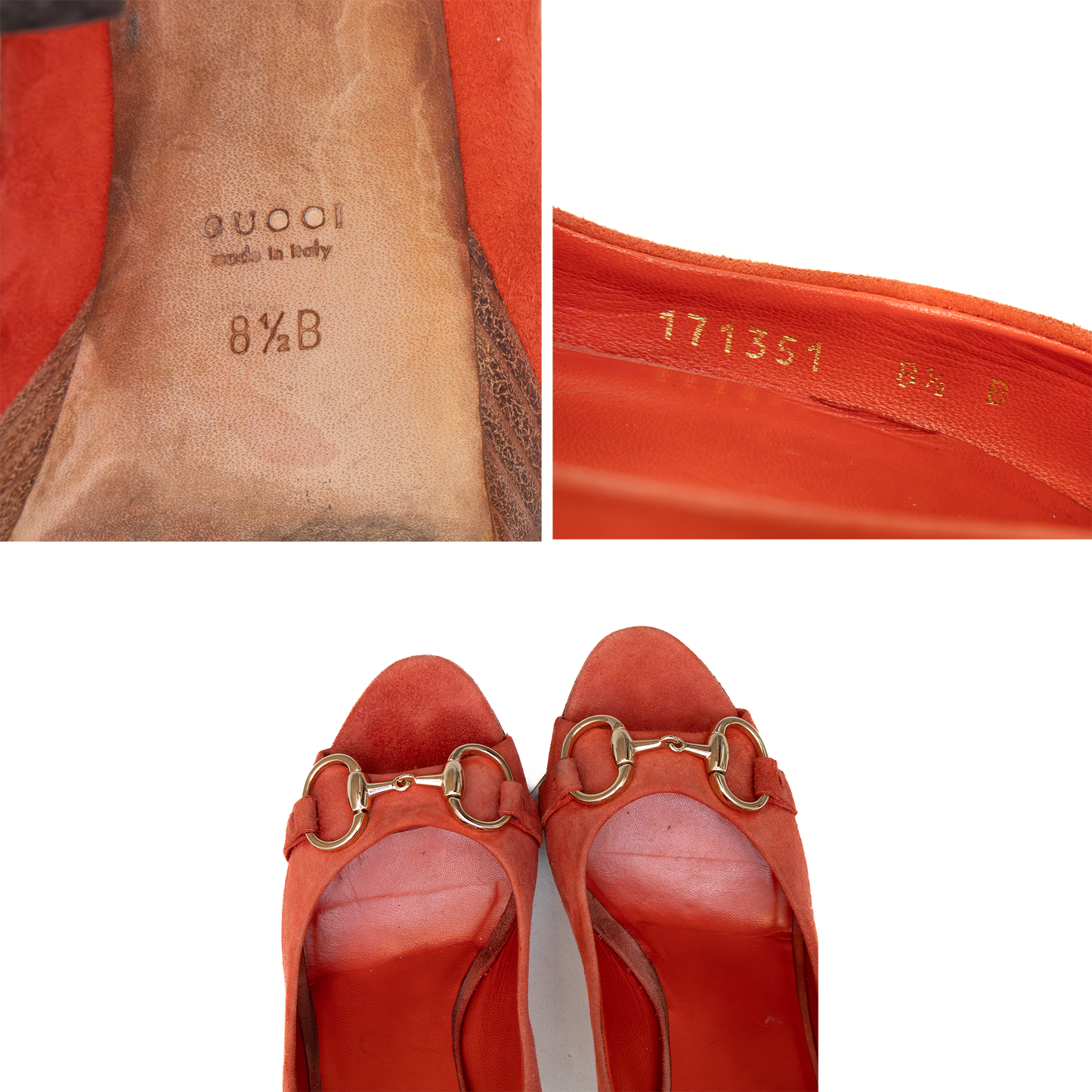 Gucci Horsebit Peep Toe Platform Pumps – Orange Suede – Size 8.5B US / 39 EU / 6.5 UK
