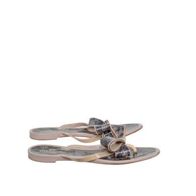 Valentino Garavani Lace Print Bow Jelly Sandals Nude Black EU 38 US 8