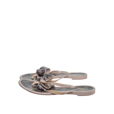 Valentino Garavani Lace Print Bow Jelly Sandals Nude Black EU 38 US 8
