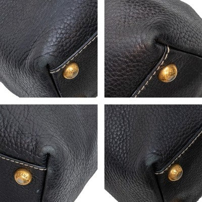 Dolce & Gabbana Black Pebbled Leather Chain Shoulder Tote Bag DG Leopard