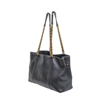 Dolce & Gabbana Black Pebbled Leather Chain Shoulder Tote Bag DG Leopard
