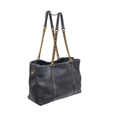Dolce & Gabbana Black Pebbled Leather Chain Shoulder Tote Bag DG Leopard