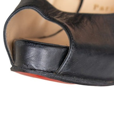Christian Louboutin Kid Mascaralta 120 Black Leather Peep Toe Heels EU 37 US 7