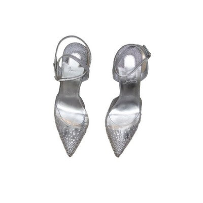 Christian Louboutin Spikaqueen 100 Crystal PVC Silver Pumps Heels EU 39 US 9