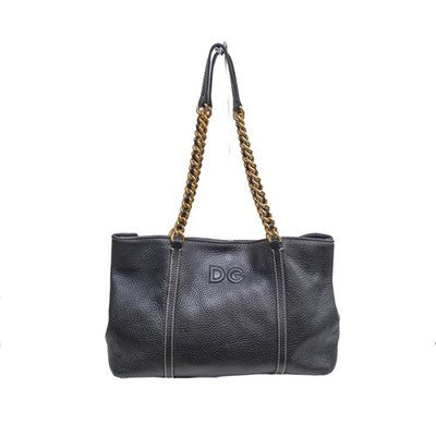 Dolce & Gabbana Black Pebbled Leather Chain Shoulder Tote Bag DG Leopard