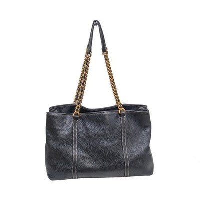 Dolce & Gabbana Black Pebbled Leather Chain Shoulder Tote Bag DG Leopard