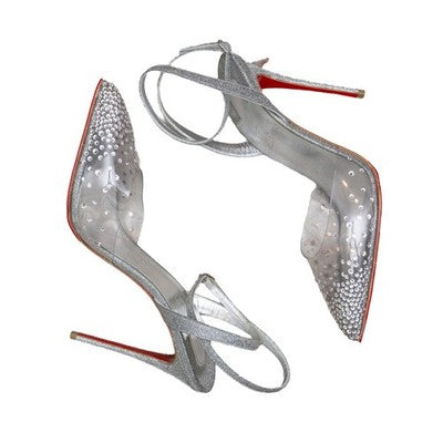 Christian Louboutin Spikaqueen 100 Crystal PVC Silver Pumps Heels EU 39 US 9