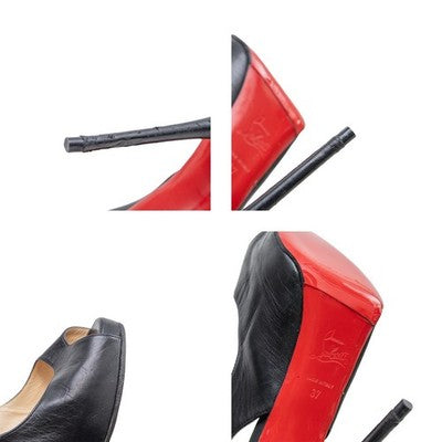 Christian Louboutin Kid Mascaralta 120 Black Leather Peep Toe Heels EU 37 US 7