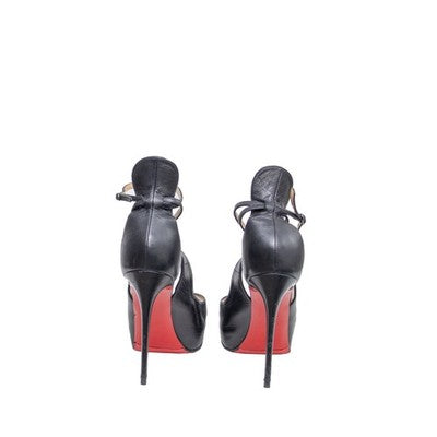 Christian Louboutin Kid Mascaralta 120 Black Leather Peep Toe Heels EU 37 US 7