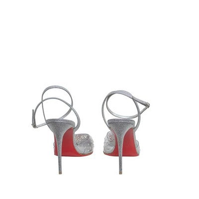 Christian Louboutin Spikaqueen 100 Crystal PVC Silver Pumps Heels EU 39 US 9
