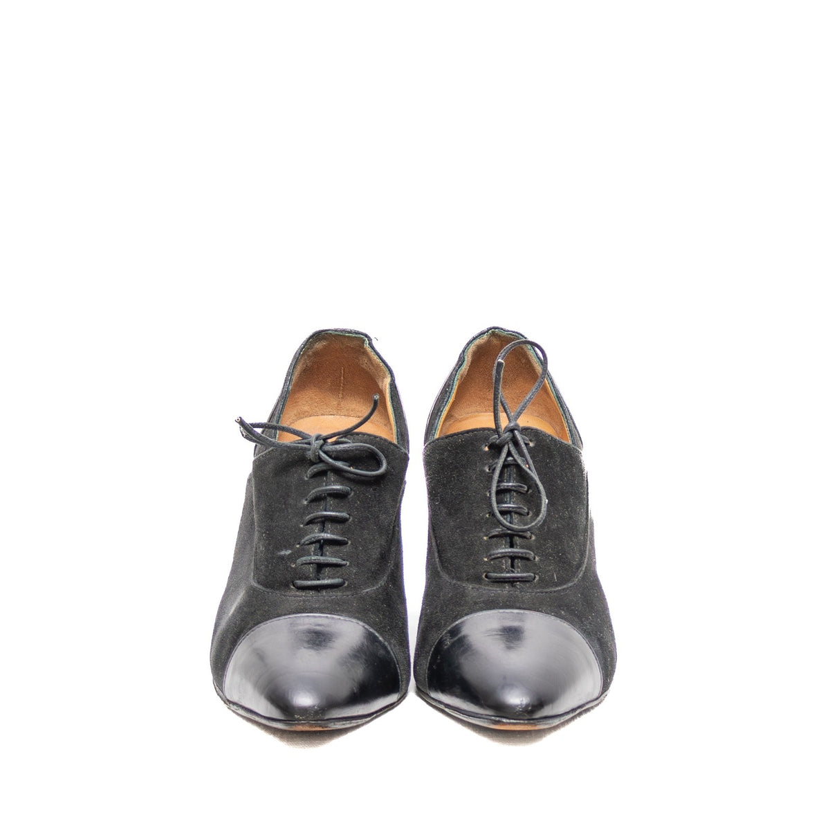 Hermès Derby Black Suede & Leather Lace-Up Heels — Size 35.5 EU / 5.5 US