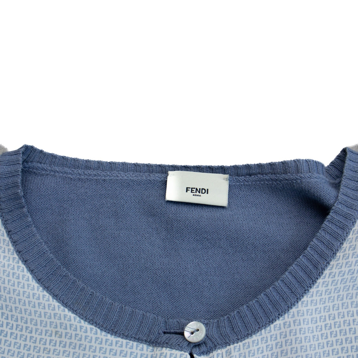 Fendi Blue FF Logo Silk Cotton Cardigan Sweater Petite Women’s XXS XS