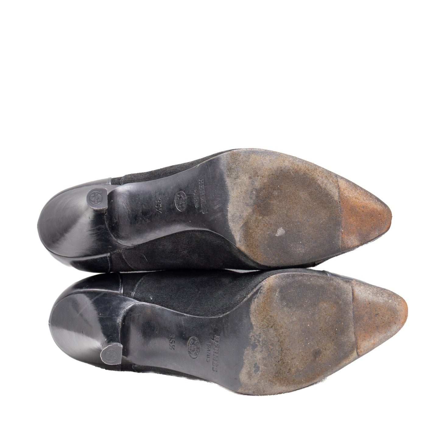 Hermès Derby Black Suede & Leather Lace-Up Heels — Size 35.5 EU / 5.5 US