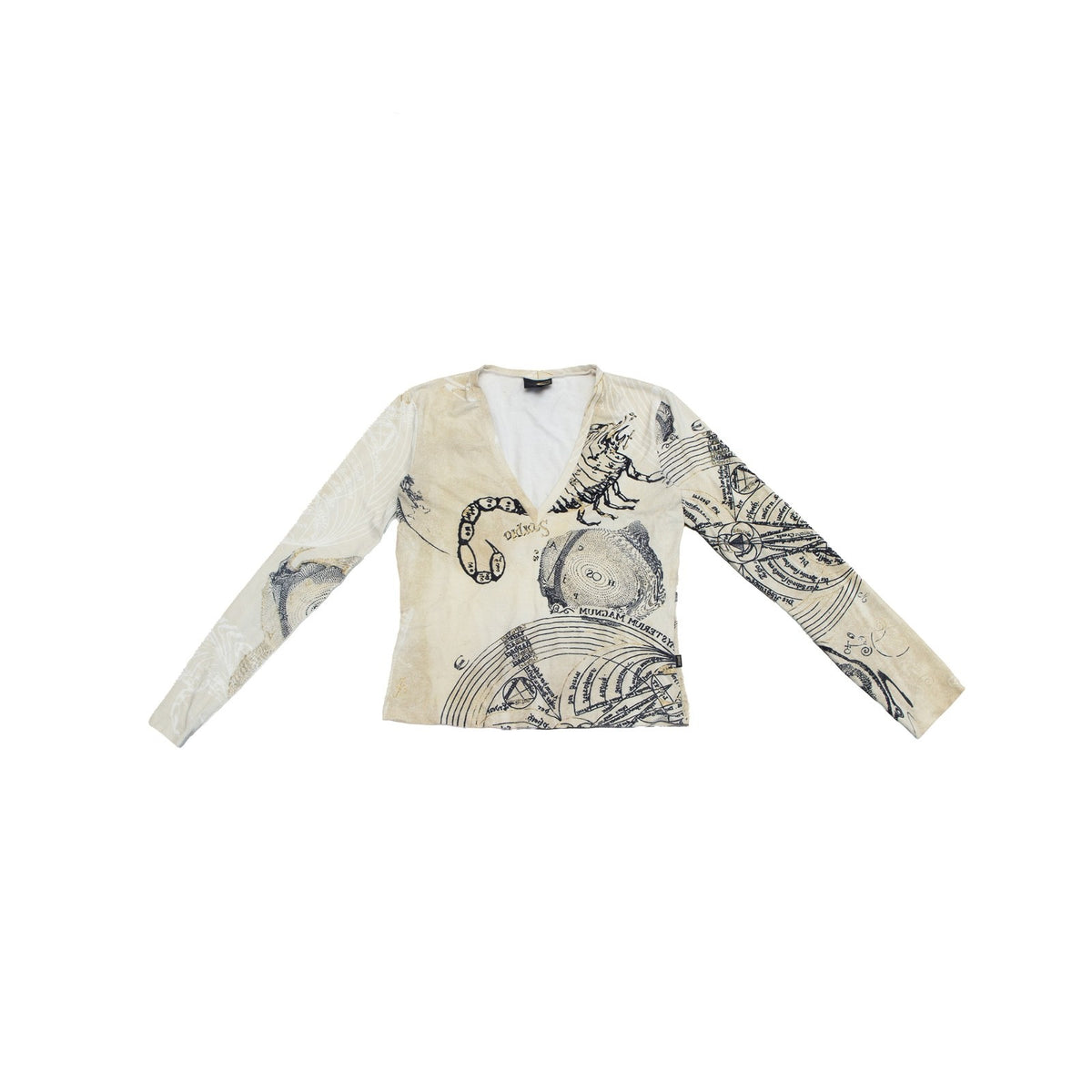 Just Cavalli Women’s Graphic Long Sleeve V-Neck Stretch Top Size IT 44 / US 8