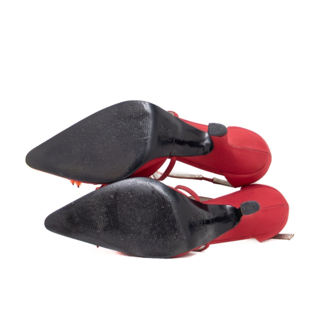 Vintage Dolce & Gabbana Red Satin Jeweled Stiletto Heels – Size US 6.5