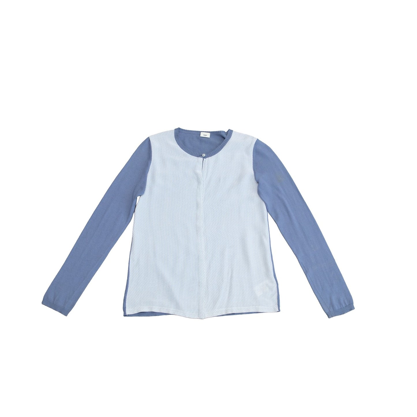 Fendi Blue FF Logo Silk Cotton Cardigan Sweater Petite Women’s XXS XS