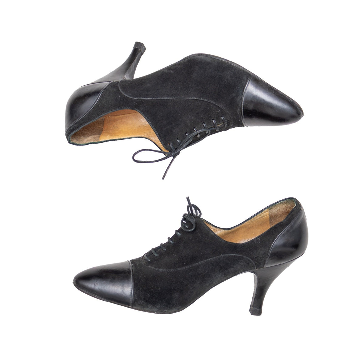 Hermès Derby Black Suede & Leather Lace-Up Heels — Size 35.5 EU / 5.5 US