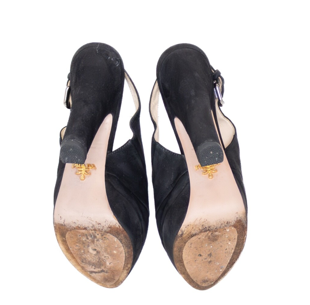 RARE VTG  Prada Black Suede Crystal Embellished Platform  Heels – Size EU 36