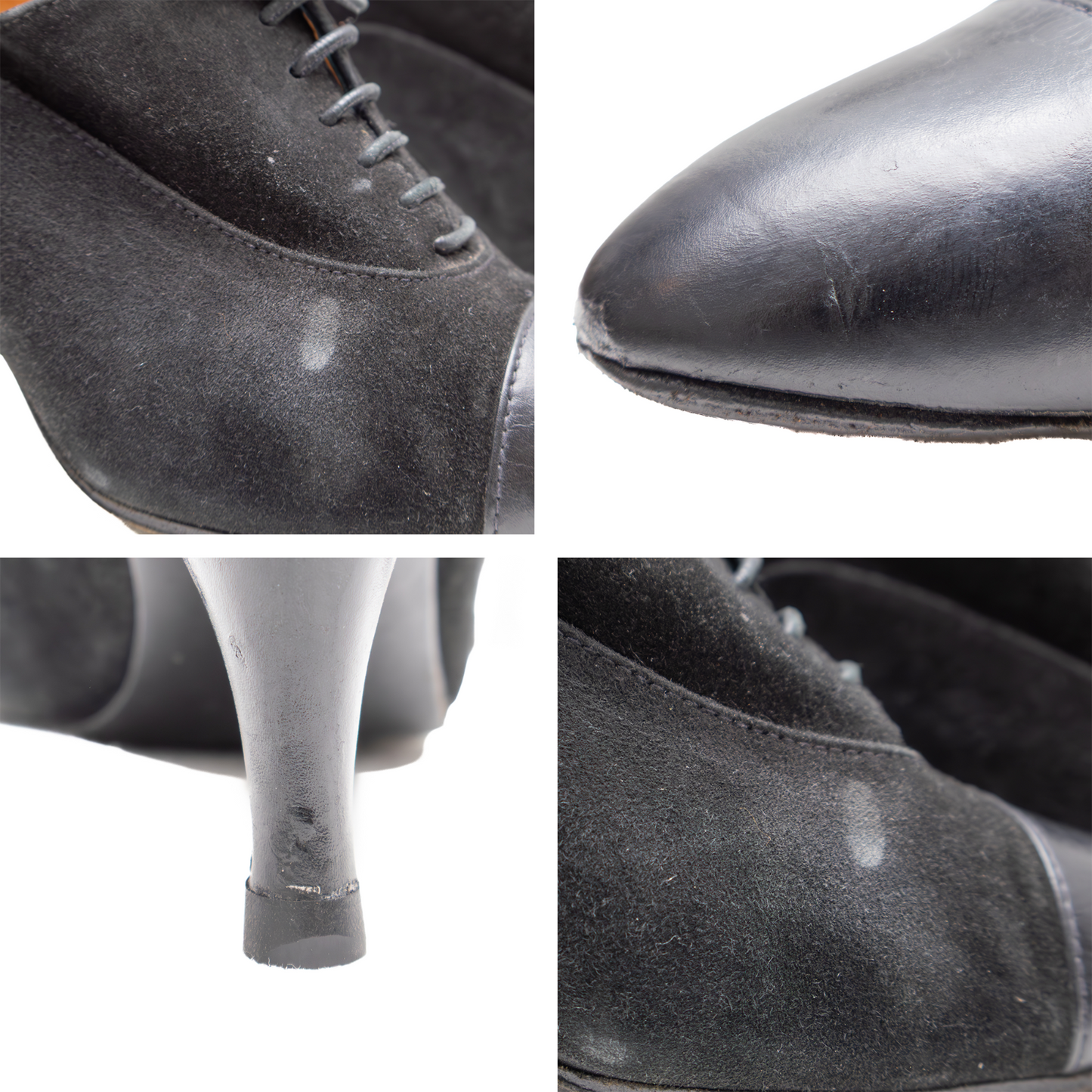 Hermès Derby Black Suede & Leather Lace-Up Heels — Size 35.5 EU / 5.5 US
