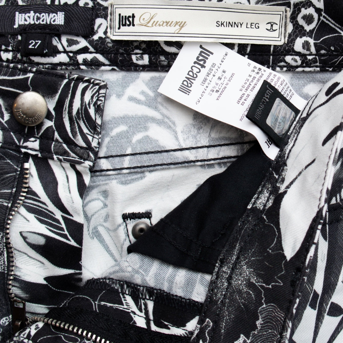 Just Cavalli Luxury Skinny Leg Tiger Print Jeans Black White Size 27 US 4