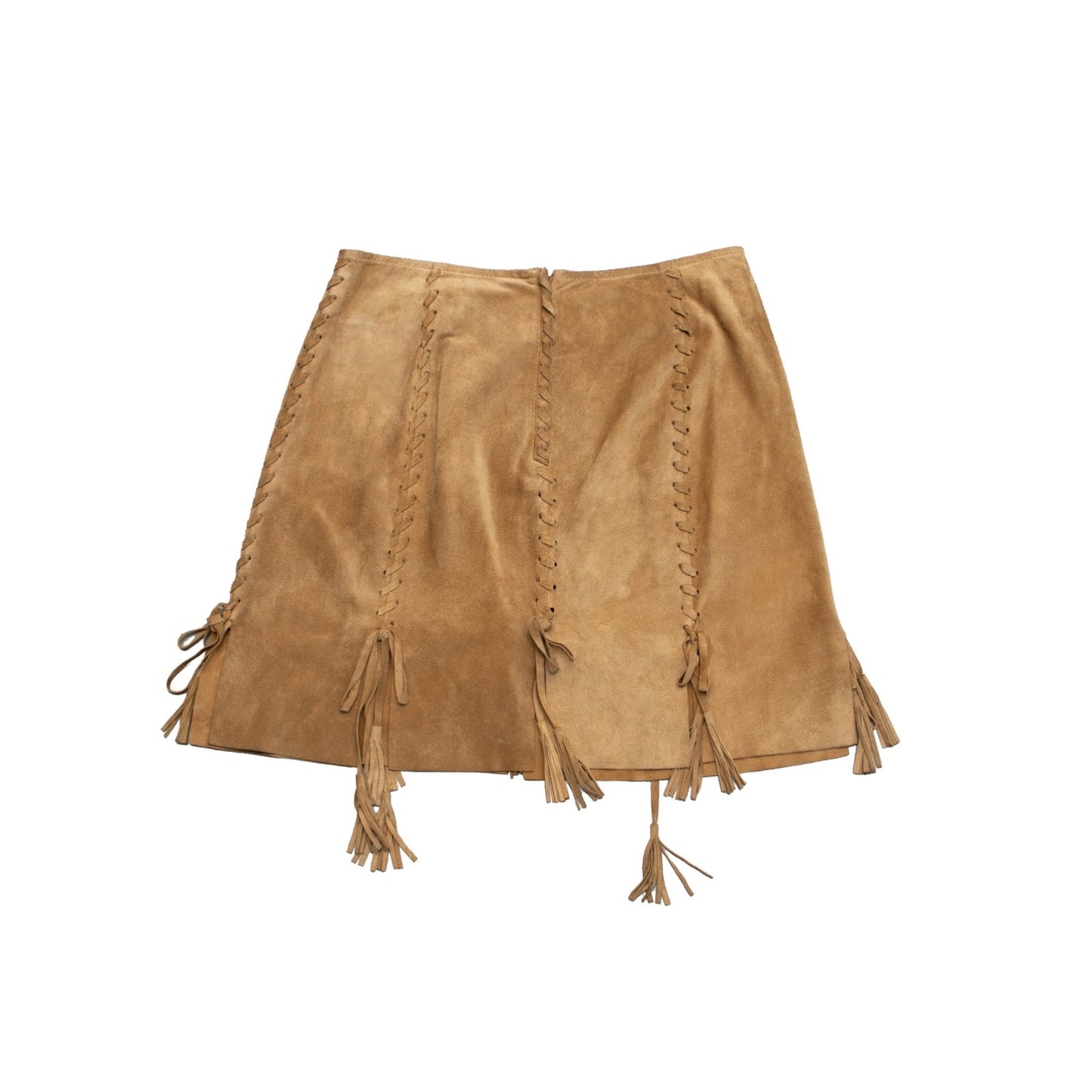 Moschino Leather Brown Suede Lace Up Tassel Mini Skirt Estimated Size M US 6