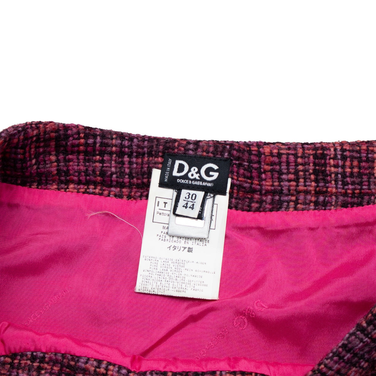 Dolce & Gabbana D&G Tweed Mini Skirt Wool Blend Pink Purple IT 44 US 8 UK 12