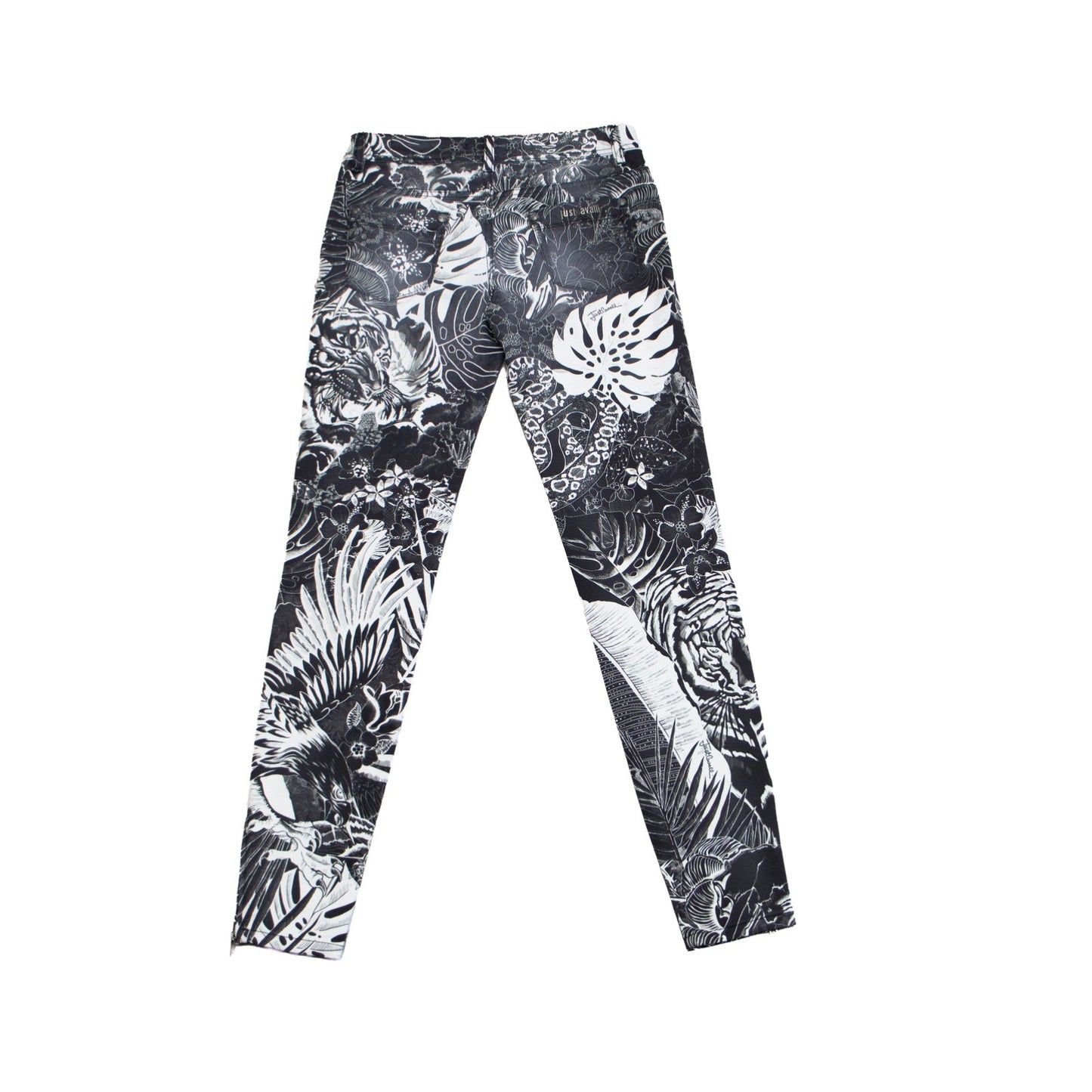 Just Cavalli Luxury Skinny Leg Tiger Print Jeans Black White Size 27 US 4