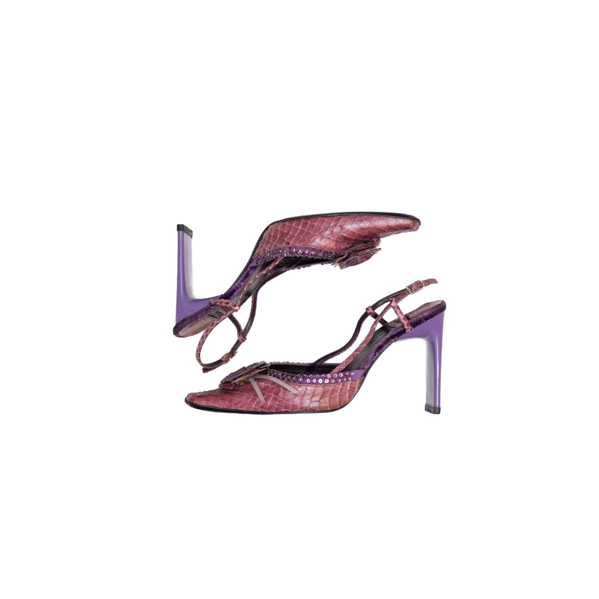 Vintage Casadei Purple Snake-Embossed Slingback Stiletto Heels – Size US 5