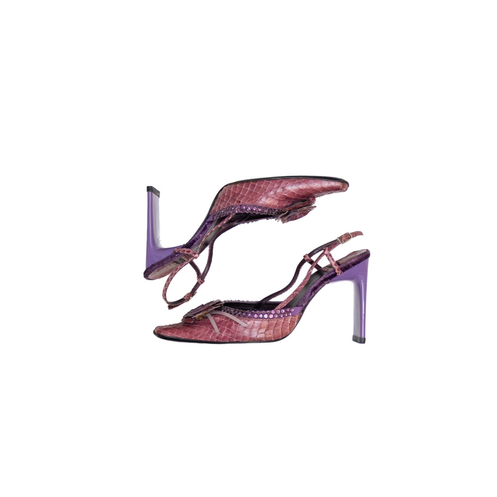 Vintage Casadei Purple Snake-Embossed Slingback Stiletto Heels – Size US 5