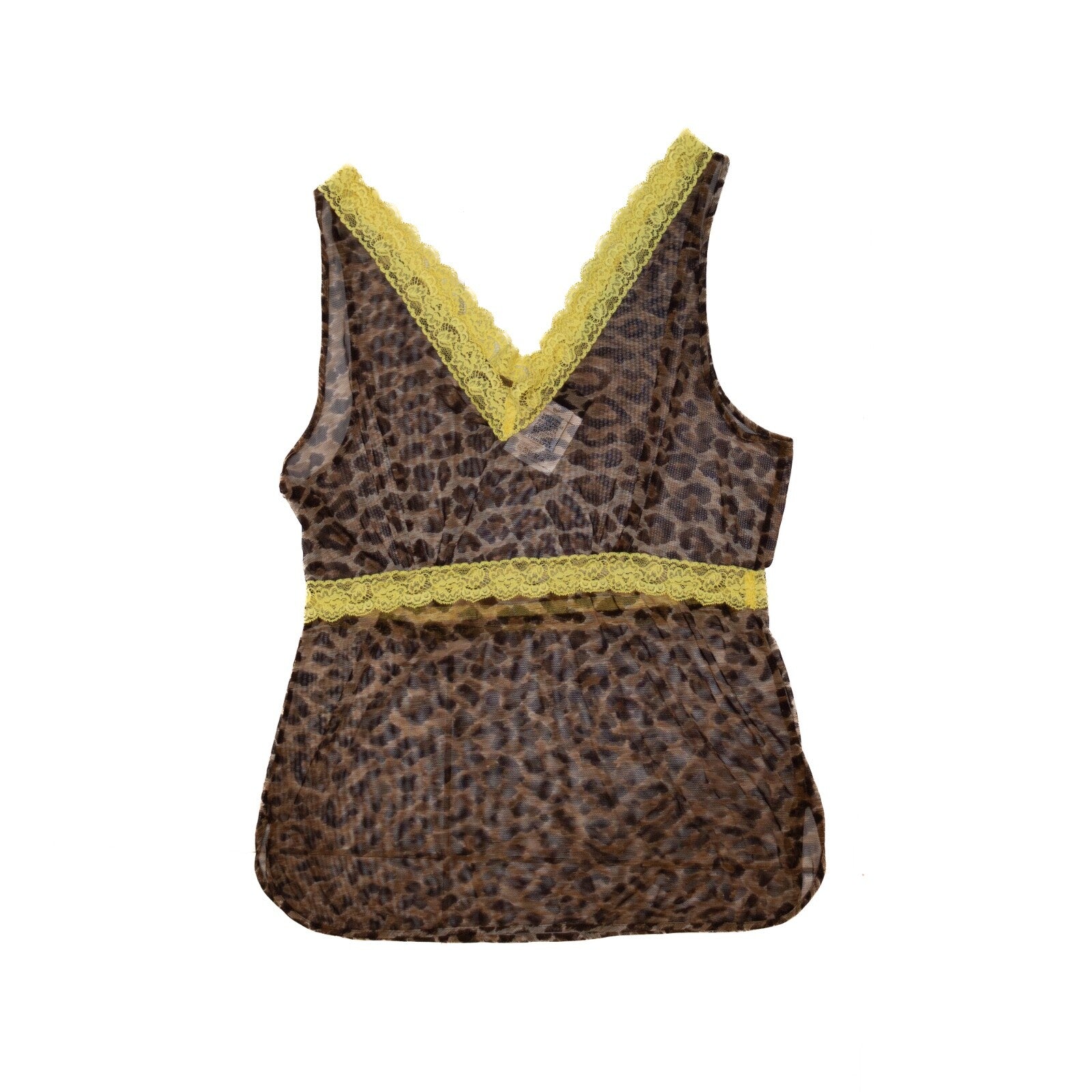 RARE Vintage Dolce & Gabana  Leopard Mesh Top w Yellow Trim – Size IT 42 / US 6