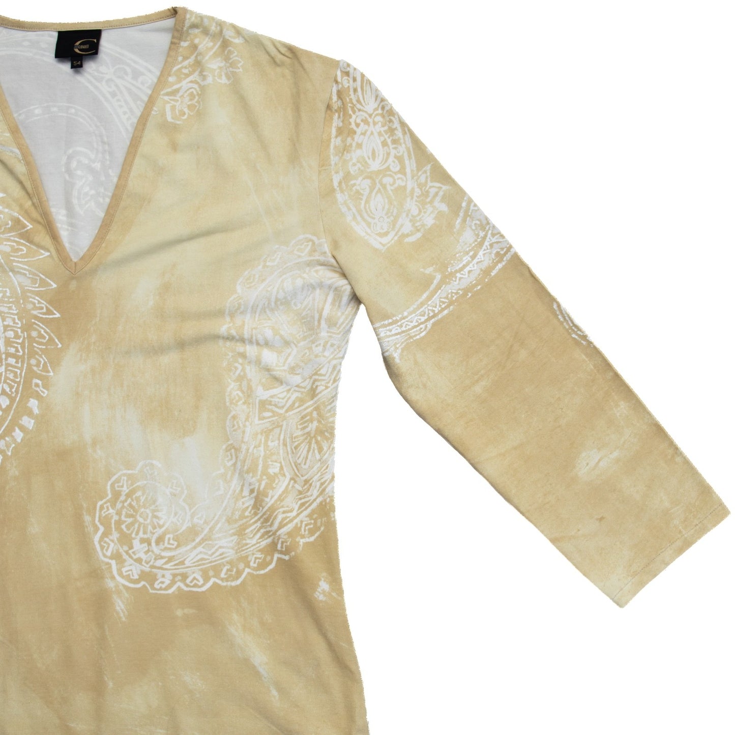 Just Cavalli Women’s Beige Paisley Print Stretch Long Sleeve Top Size IT 54