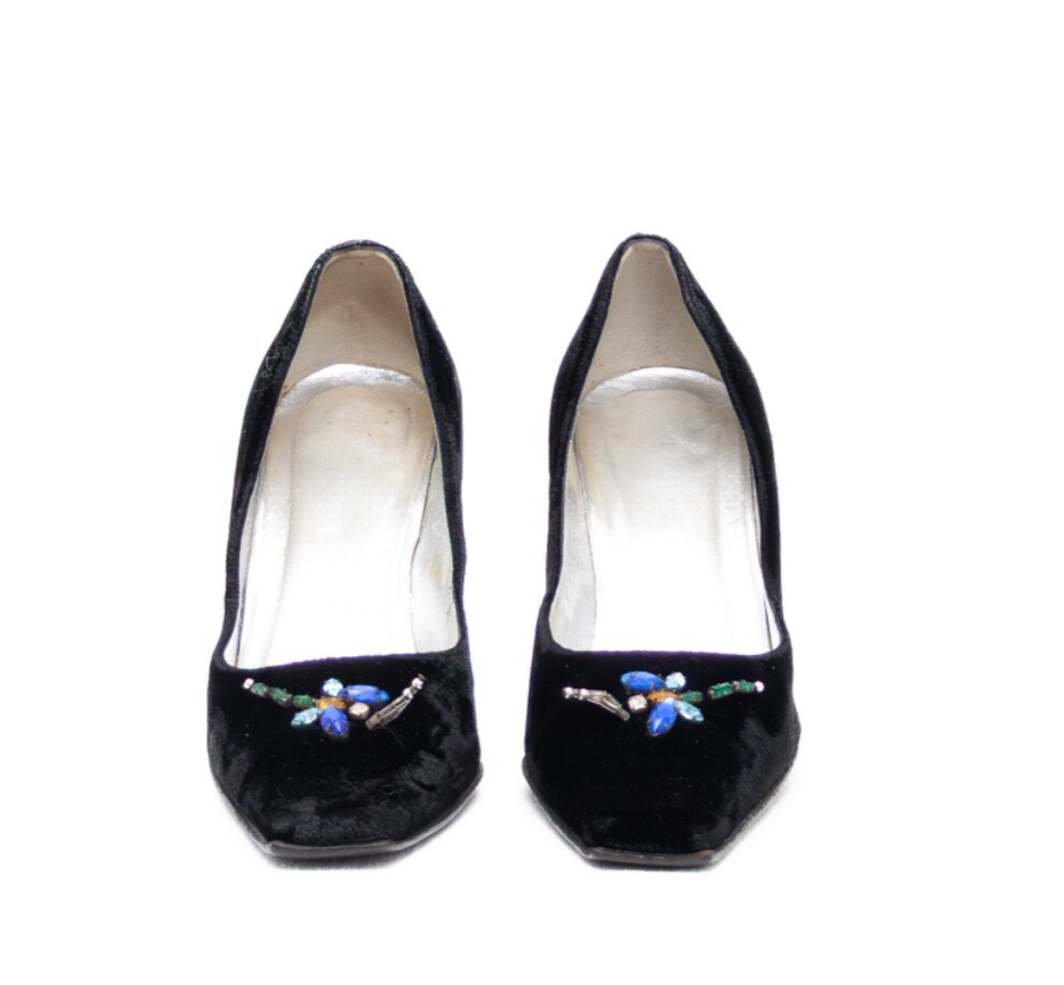 Rare VTG Giuseppe Zanotti Black Velvet Dragonfly Embellished Heels – Size EU 36