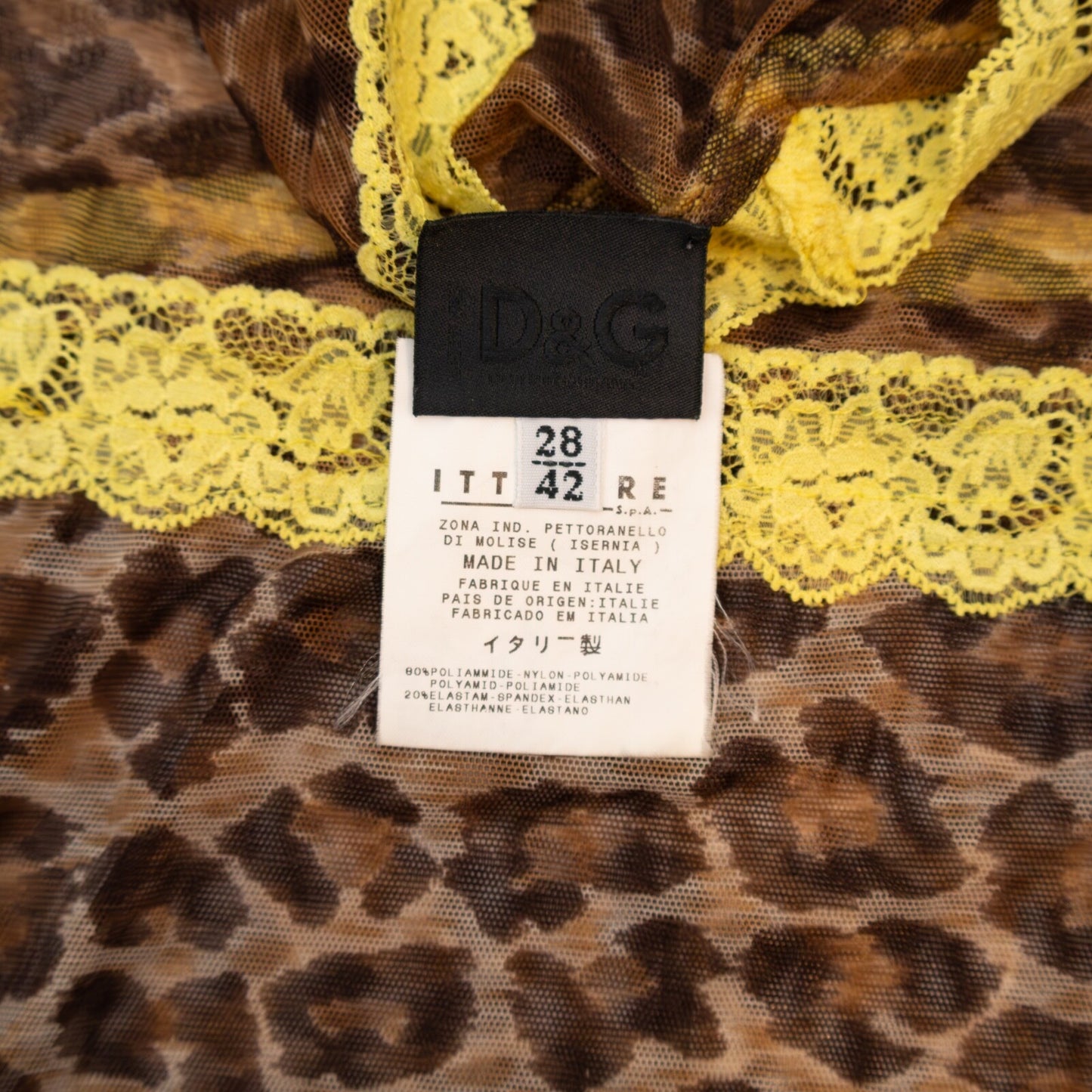 RARE Vintage Dolce & Gabana  Leopard Mesh Top w Yellow Trim – Size IT 42 / US 6