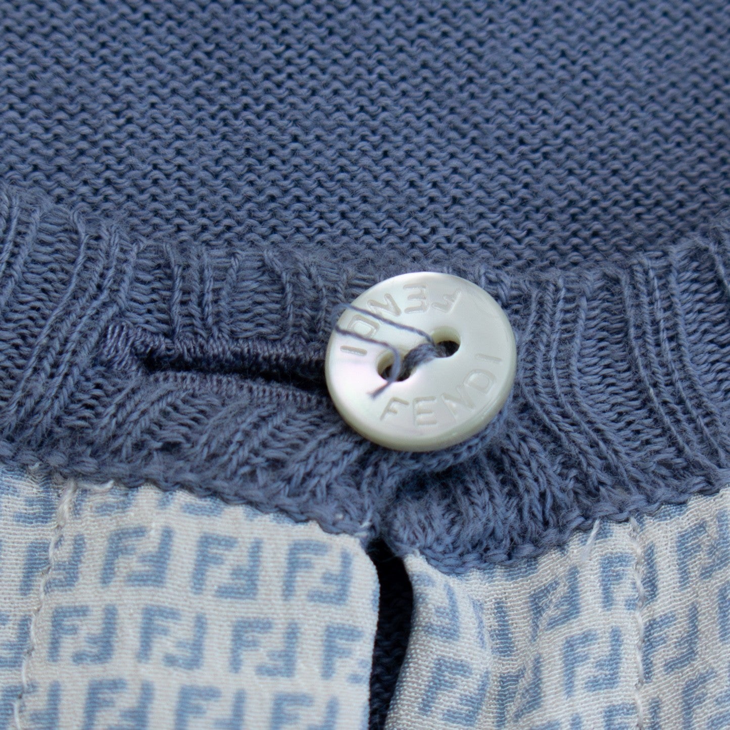 Fendi Blue FF Logo Silk Cotton Cardigan Sweater Petite Women’s XXS XS