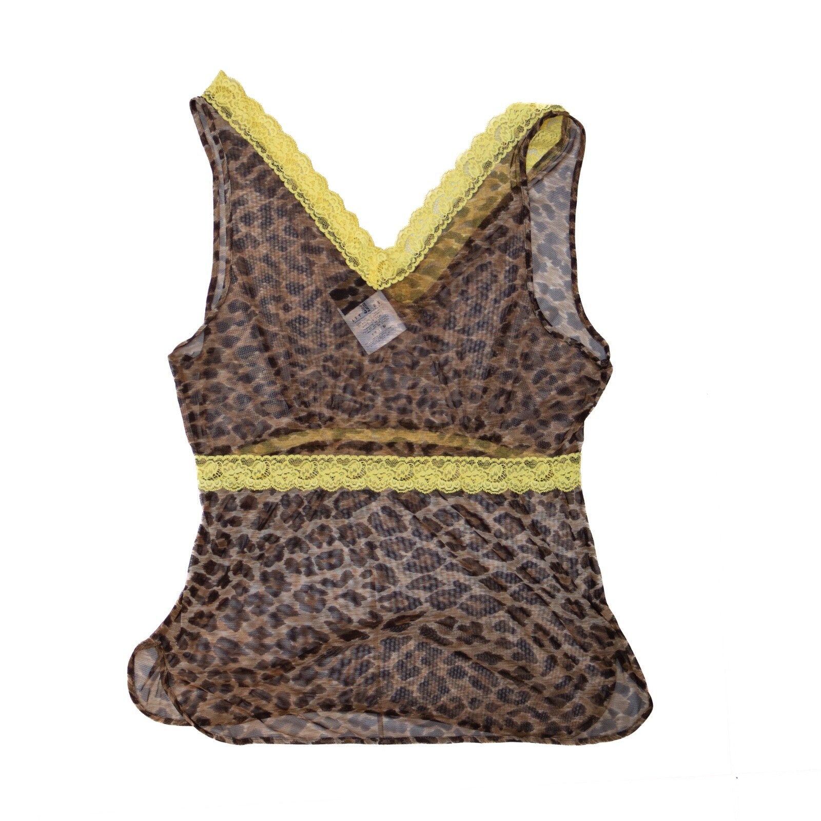 RARE Vintage Dolce & Gabana  Leopard Mesh Top w Yellow Trim – Size IT 42 / US 6