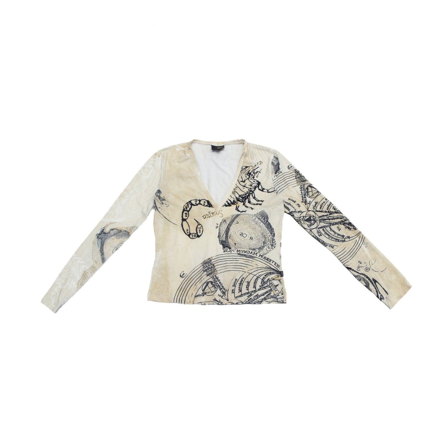 Just Cavalli Women’s Graphic Long Sleeve V-Neck Stretch Top Size IT 44 / US 8