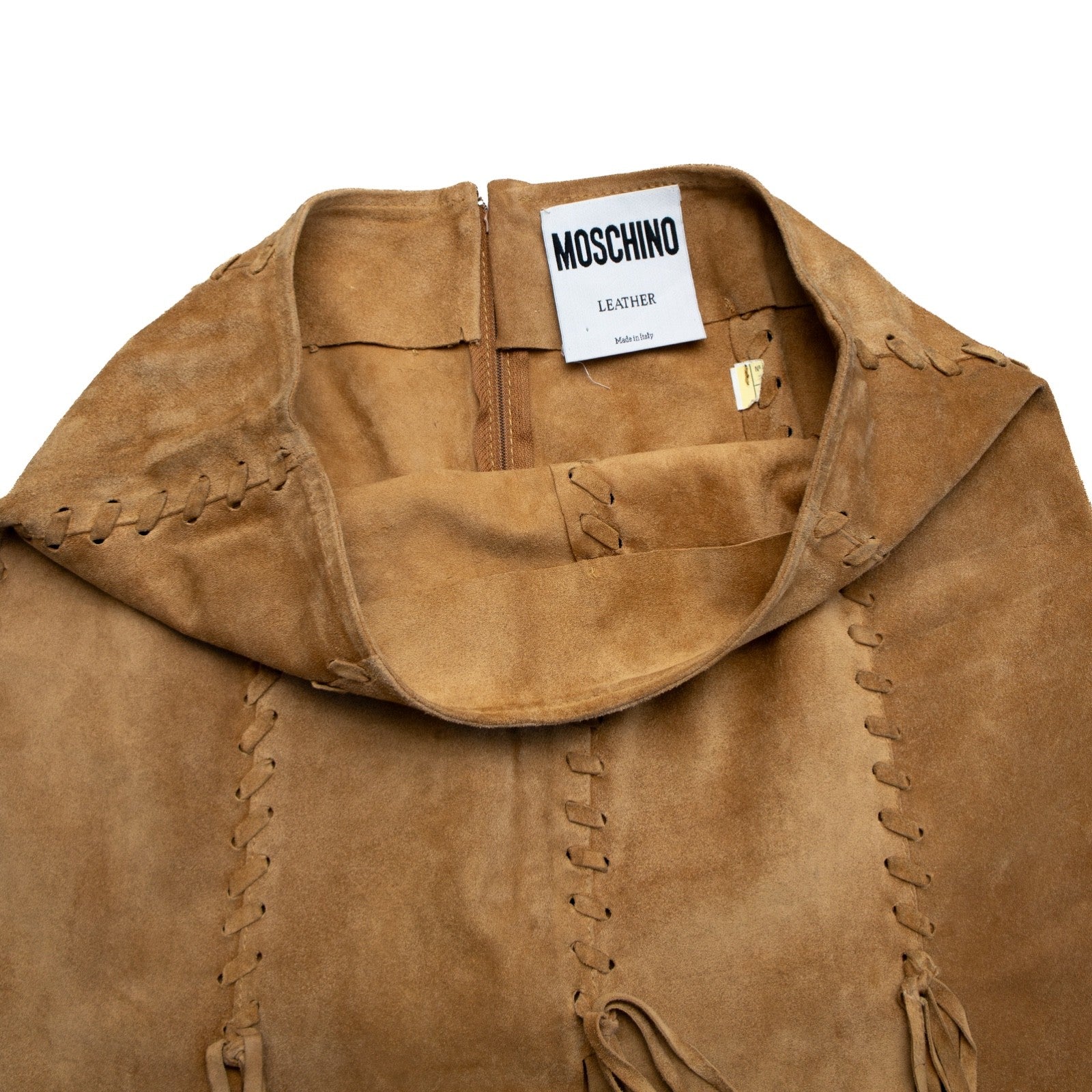 Moschino Leather Brown Suede Lace Up Tassel Mini Skirt Estimated Size M US 6