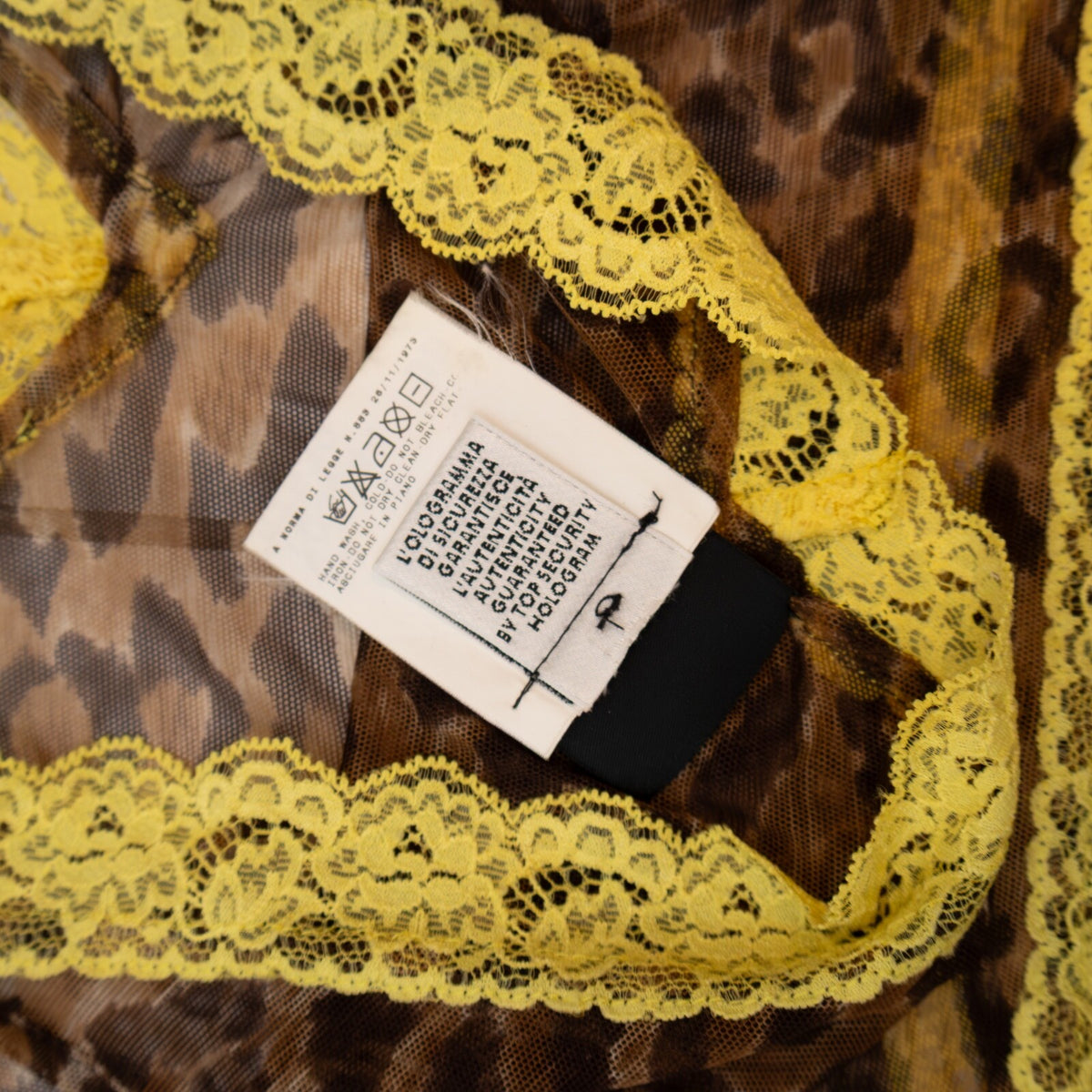 RARE Vintage Dolce & Gabana  Leopard Mesh Top w Yellow Trim – Size IT 42 / US 6