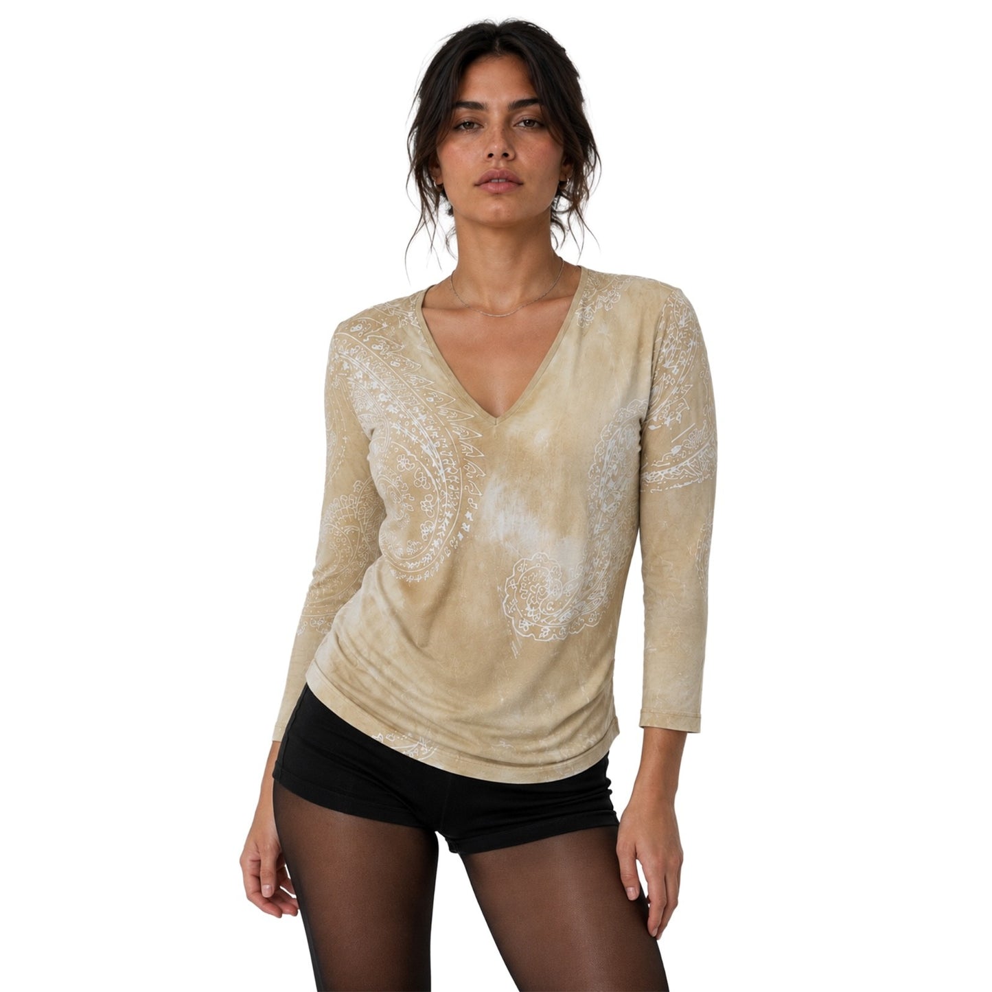 Just Cavalli Women’s Beige Paisley Print Stretch Long Sleeve Top Size IT 54