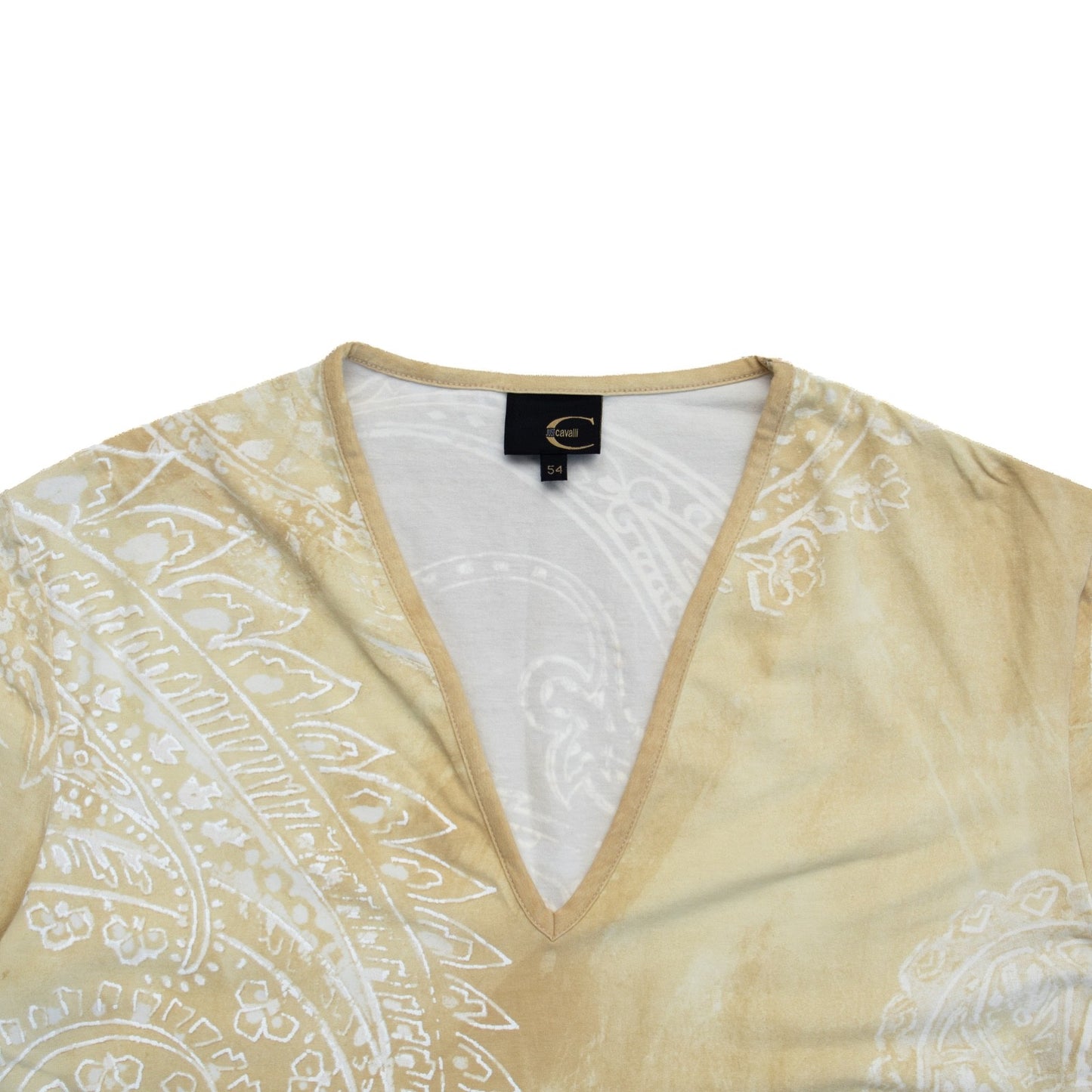 Just Cavalli Women’s Beige Paisley Print Stretch Long Sleeve Top Size IT 54