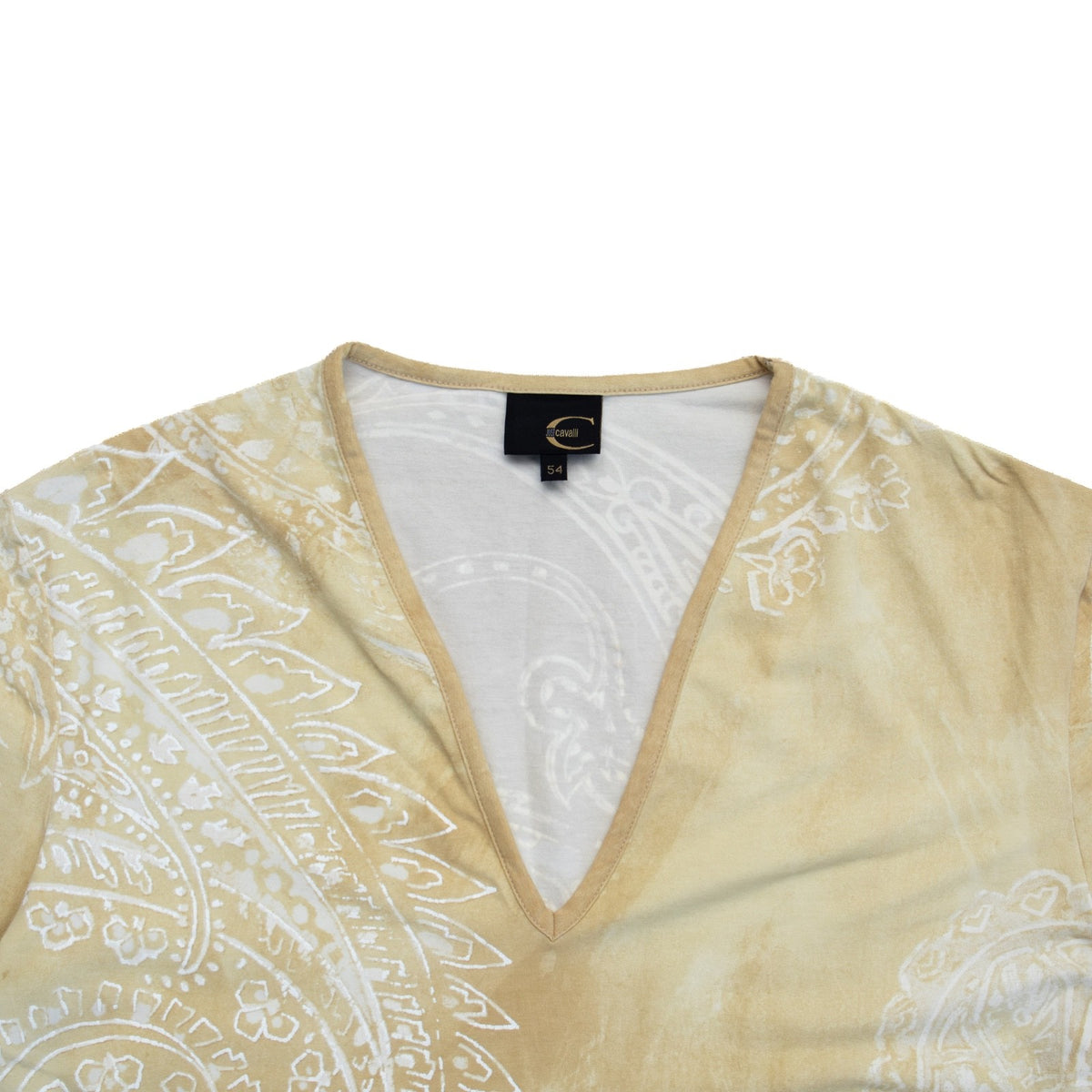 Just Cavalli Women’s Beige Paisley Print Stretch Long Sleeve Top Size IT 54