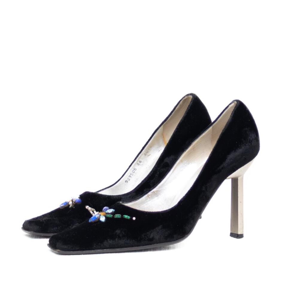 Rare VTG Giuseppe Zanotti Black Velvet Dragonfly Embellished Heels – Size EU 36