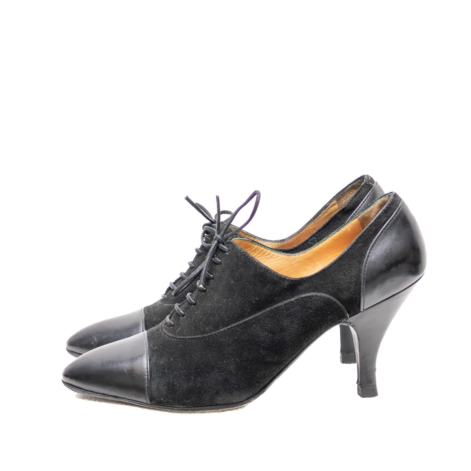 Hermès Derby Black Suede & Leather Lace-Up Heels — Size 35.5 EU / 5.5 US
