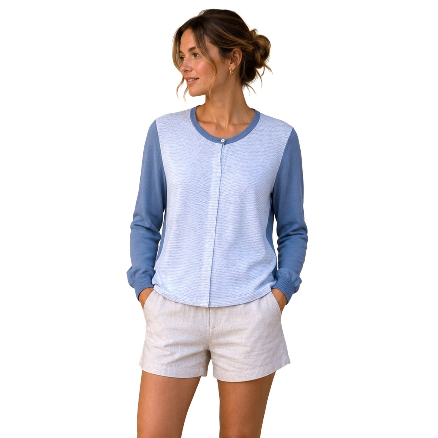 Fendi Blue FF Logo Silk Cotton Cardigan Sweater Petite Women’s XXS XS