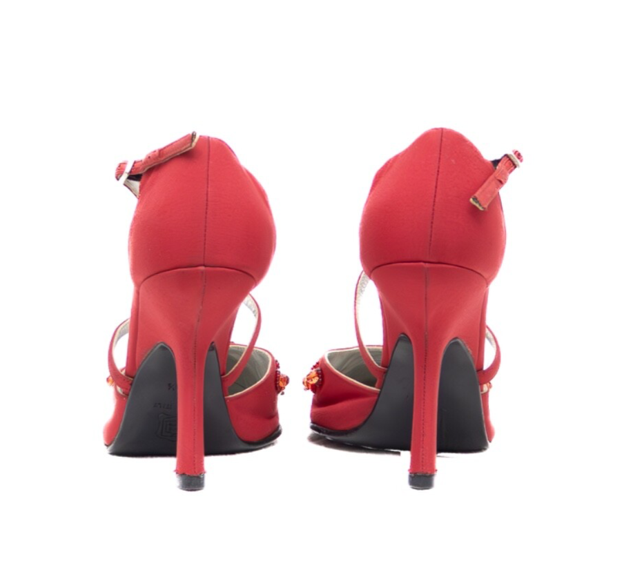 Vintage Dolce & Gabbana Red Satin Jeweled Stiletto Heels – Size US 6.5